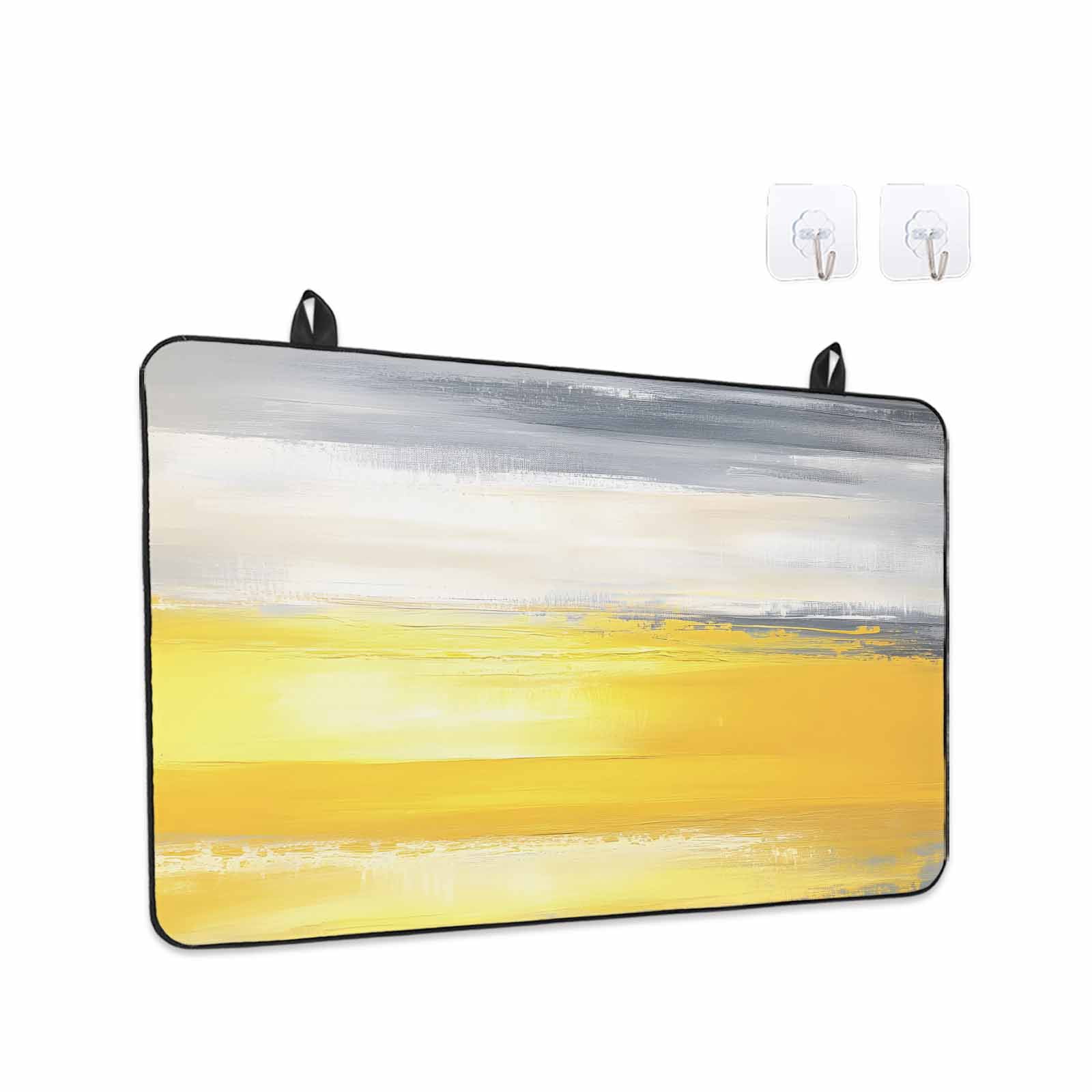 Yellow Gray Stove Top Cover for Electric Stove, Heat-proof & Non Slip Glass Top Stove Cover Protector, Modern Abstract Oil Painted Art Kitchen Flat Cooktop Rubber Mat 24x21 Inches