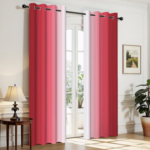Aofoto Abstract Ombre Curtains for Living Room,Red and White Gradient Blackout Window Curtain Drapes for Bedroom, 2 Panels, 42" W x 84" L