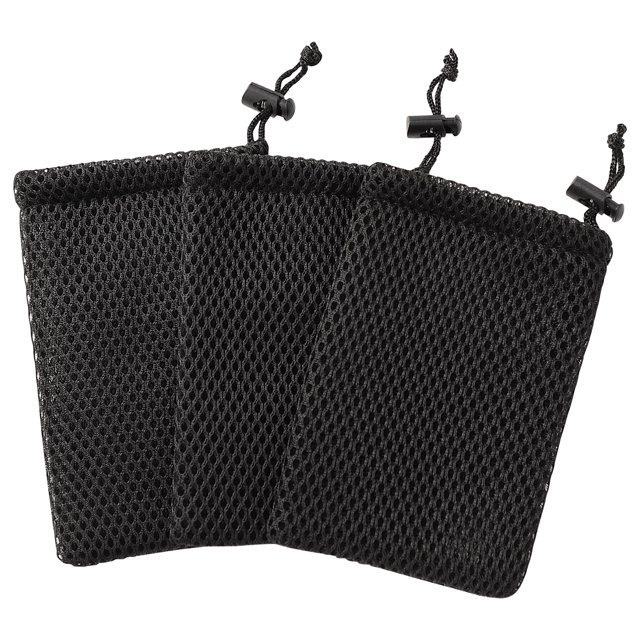 Unique Bargains Black Cell Phone Nylon Mesh Drawstring Pouch Bags 3 Pcs