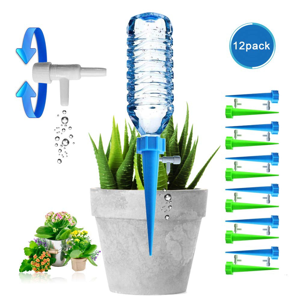 Cyberone Self Watering Spikes Set 10 Pack Irrigation Drippers with Slow Release Control Valve Switch for Bottles for Home Vacation Potted Plants Flowers Vegetables Growth Outdoor Indoor 