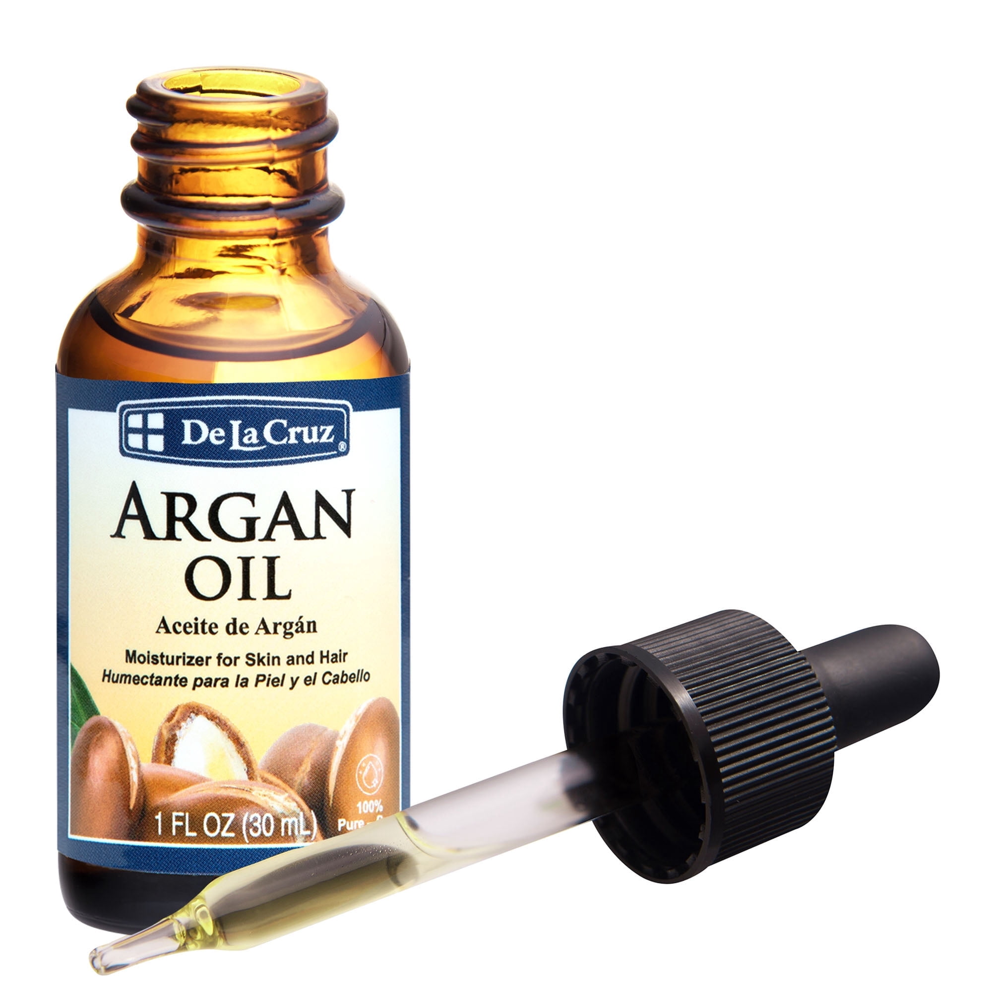 De La Cruz Argan Oil, 100% Pure Cold-Pressed Moroccan Argan Oil, Natural Moisturizer for Skin and Hair, 1 fl OZ w/ dropper