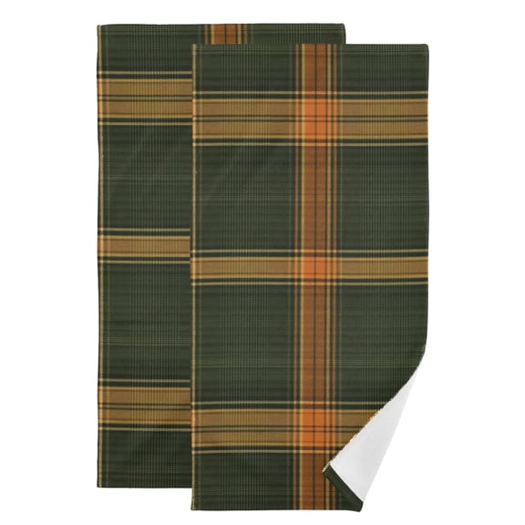 Green and Orange Plaids Hand Towel Absorbent Bath Towels for Bathroom Sports Gym 28" x 14" Set of 2
