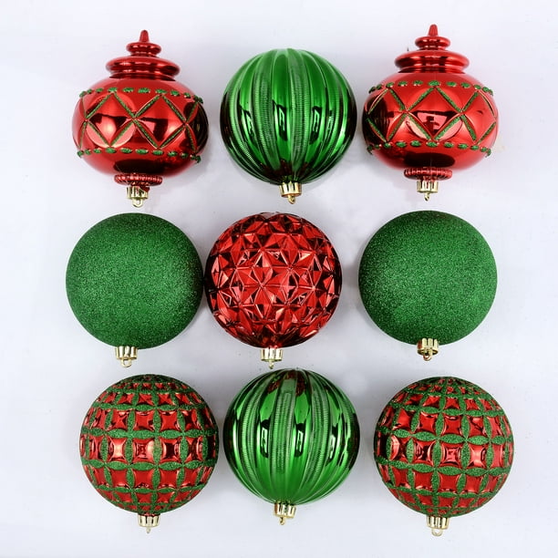 Holiday Time Shatterproof Christmas Ornaments, Red and Green, 9 Count