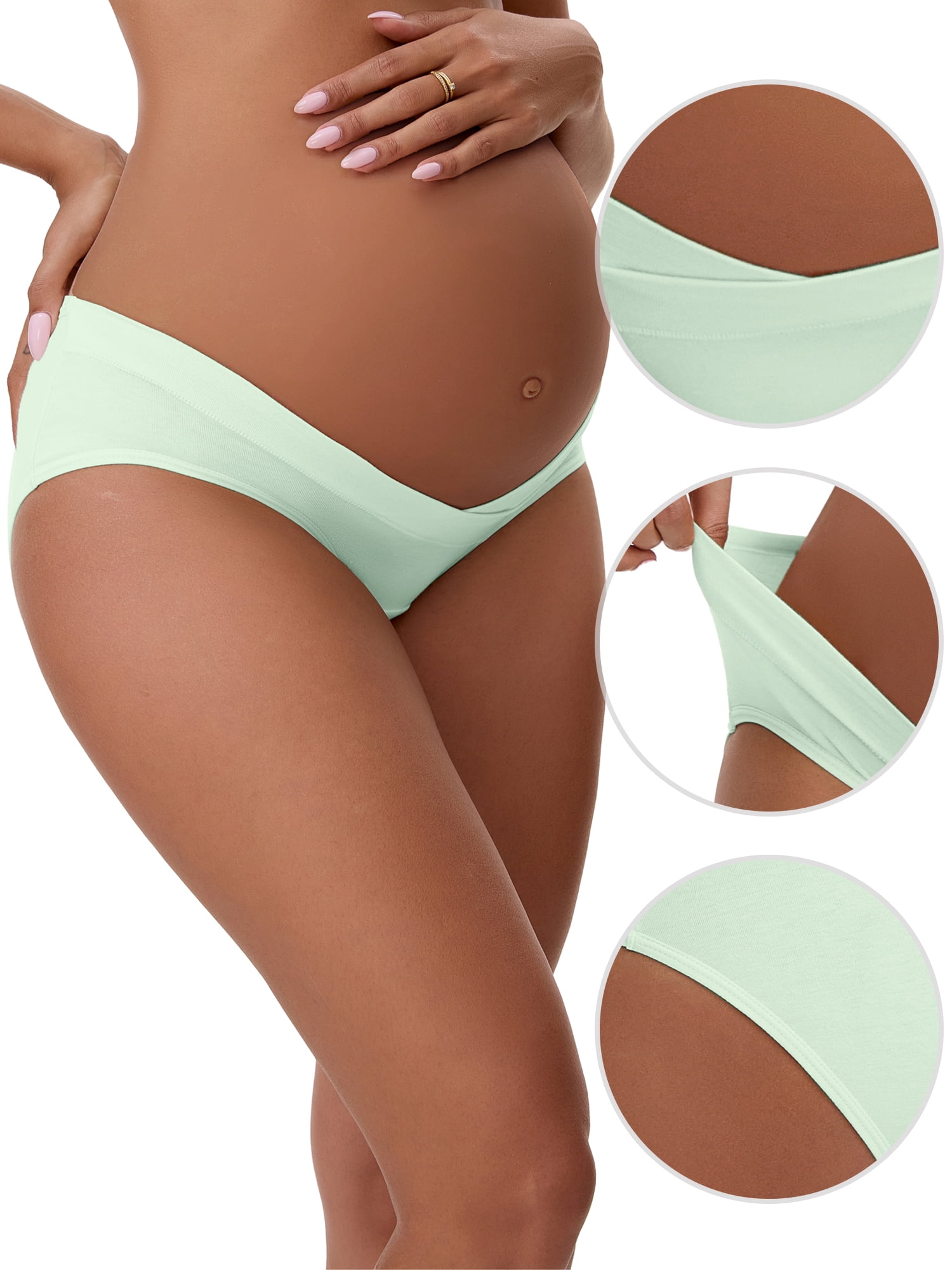 Unique Bargains Women's Cotton Low Waist Under the Bump Maternity Briefs L Light Green