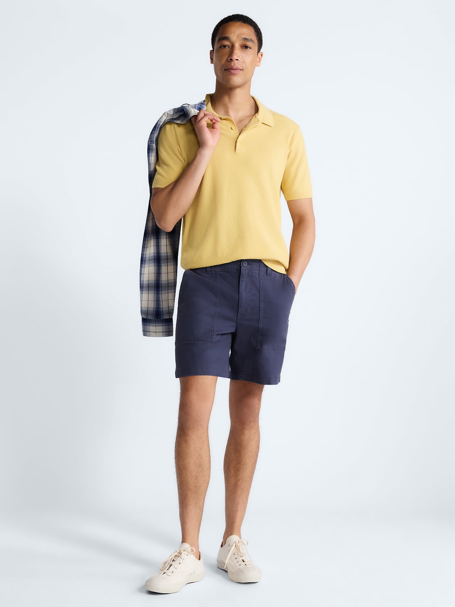 Free Assembly Men's Textured Polo Sweater with Short Sleeves, Sizes S-3XL