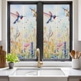 thumbnail image 2 of Spring Hummingbird Floral Privacy Window Film, Decorative Frosted Glass Window Film, Farmhouse Flower Botanical Reusable Peel and Stick Static Cling for Home Bathroom Office Glass Door 17.7"x39.3", 2 of 8