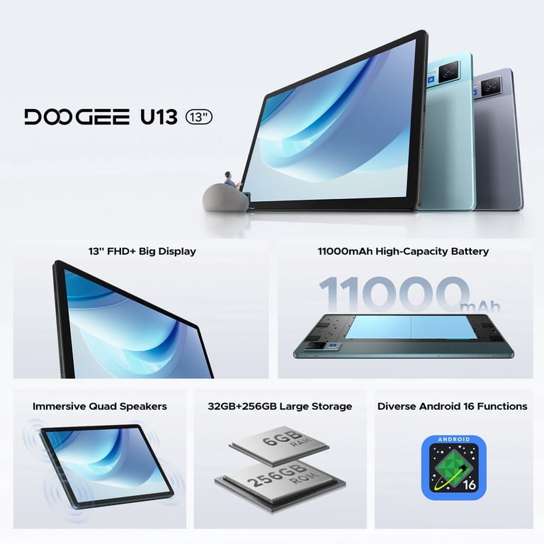 DOOGEE U13 Android 16 Tablet with Keyboard,13 inch Tablet with 7.9