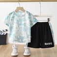 thumbnail image 2 of Boys Athletic Outfit Short Set Camo Print Short Sleeve T-Shirt and Color Block Shorts Sports Tracksuit, 2 of 7