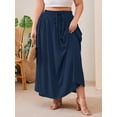 thumbnail image 3 of SHOWMALL Women's Plus Size High Waisted Maxi Skirts with Pockets, Navy Blue 2X Boho Flowy A-Line Long Skirt, Casual Summer Beach Skirt with Drawstring, 3 of 8