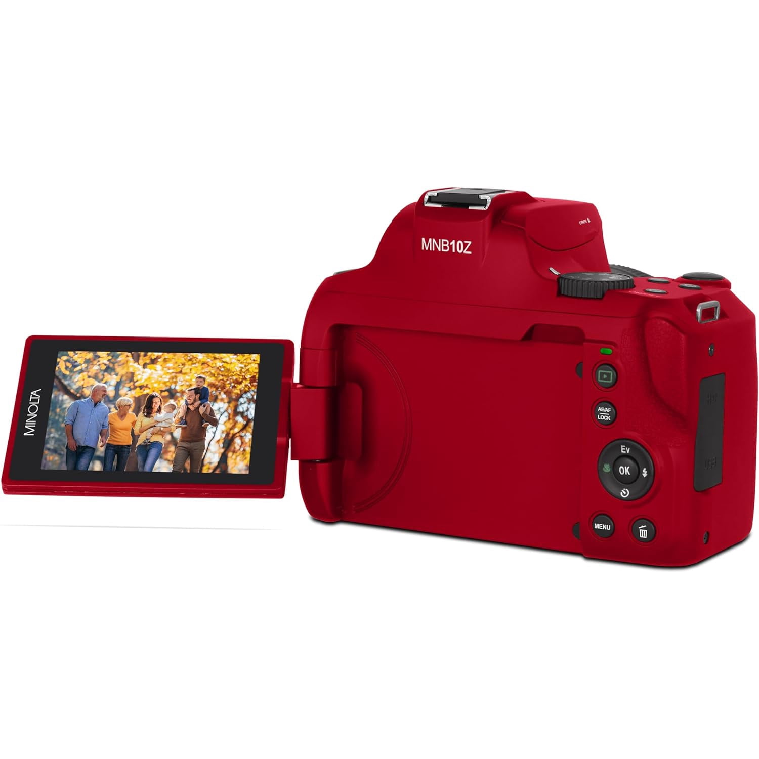 Minolta 64MP Auto Focus Digital Camera 10x Optical Zoom, 4K Ultra HD Video (Red)