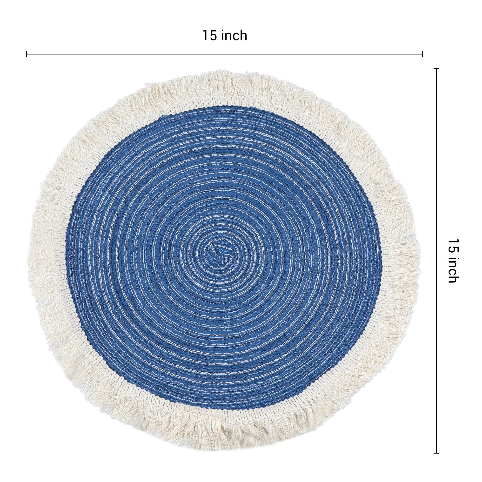 Unique Bargains Rustic Rattan Place Mats Set of 6 for Dining Table Decor Blue 15x15in