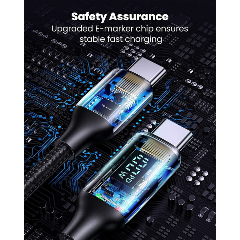 wiredge USB C to USB C Cable 5A PD 100W LED Display Cable 4ft QC5.0 PPS  Super Fast Charging Type-C Phone Nylon Braided Charger Cord 480Mbps Data