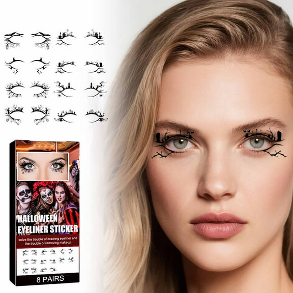 SDJMa Halloween Eyeliner Stickers, 8 Pairs Self-Adhesive Eye Makeup Decals for Horror Party, Festive Face Decor for Themed Events and Photos