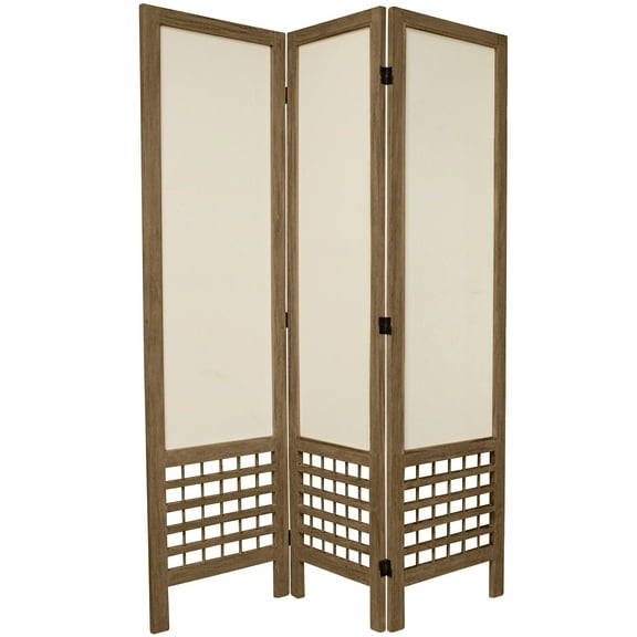 Oriental Furniture 5 1/2 ft. Tall Open Lattice Fabric Room Divider, 3 panel, burnt grey