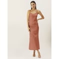 thumbnail image 4 of DressBerry Women's Solid Satin Ankle Length Dress Strappy Shoulders Sleeveless High Rise Round Neck Single Side Slit Western Style Gown Dress, 4 of 7