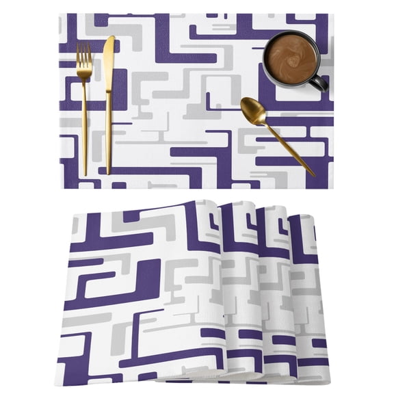 Modern Geometric Blue Placemats Set of 8 Abstract Minimalist Artwork Lines Place Mats Indoor Wipeable Table Mats Washable Cloth Dining Table Placemats for Kitchen Holiday Party Home Decor 13x19 Inch