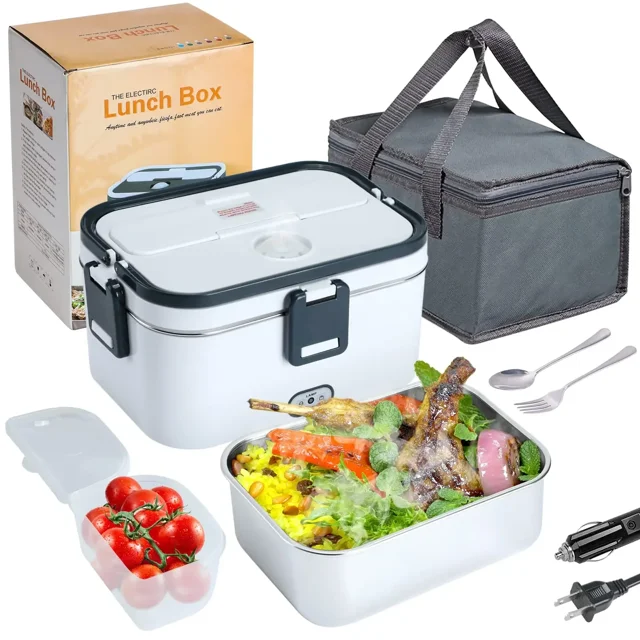 Electric Lunch Box Food Warmer - Portable Food Heater for Car & Home - Leak Proof, Lunch Heating Stainless Steel Container 1.8L