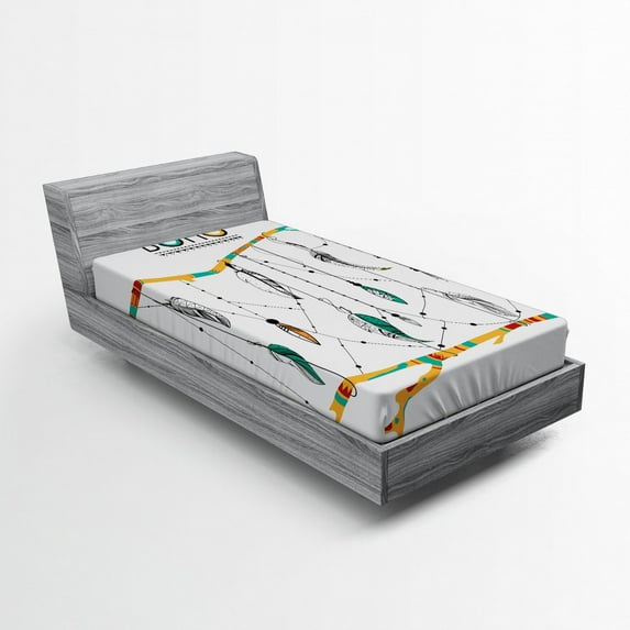 Ambesonne Tribal Fitted Sheet, Retro Feathers, Twin XL Size, Multicolor