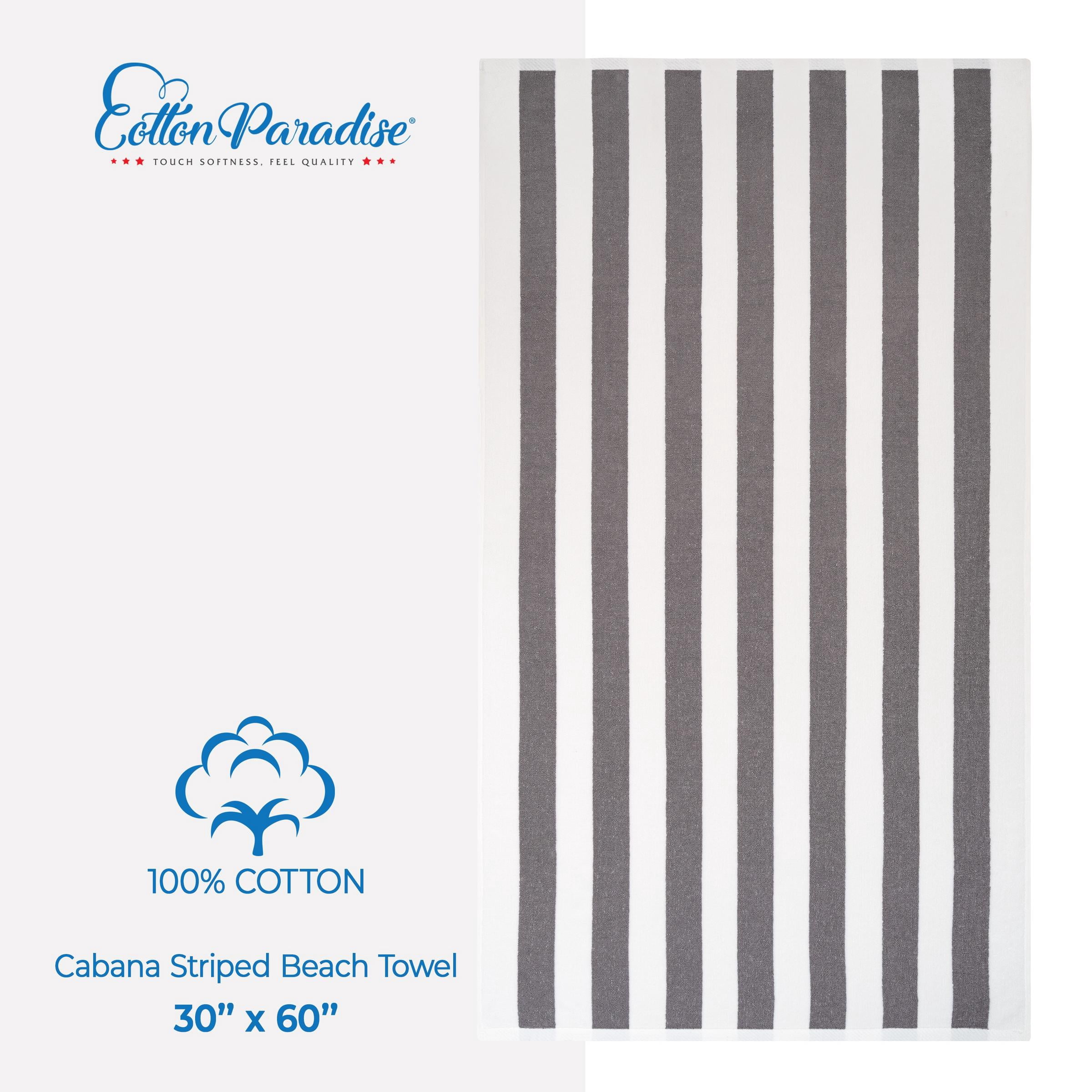 Cotton Paradise, Cabana Stripe Beach Towels 4 Packed, 100 % Cotton Extra Large Pool Towels, Oversized Swim Towels, Soft Absorbent Quick Dry, Light Gray