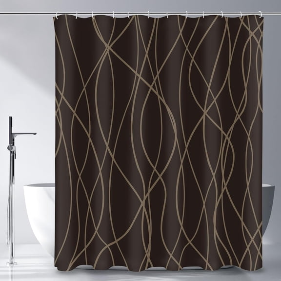 Abstract Striped Shower Curtain, Modern Minimalist Waterproof Fabric Shower Curtain Set with Hooks 72" x 72" - Brown