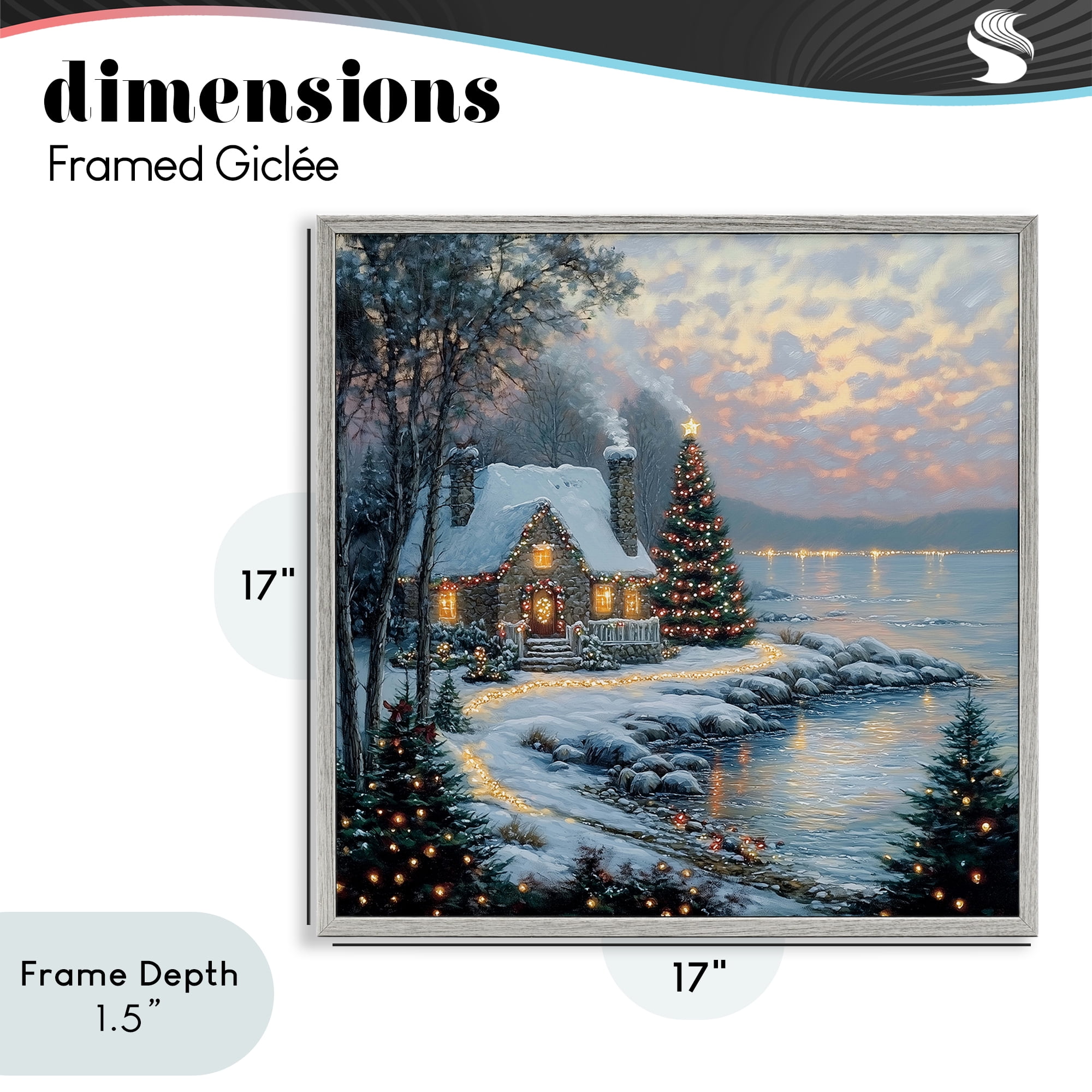 Stupell Industries Snowy Lit Cottage by Lake Gray Framed Giclee Art, design by Heidi Kuntz