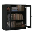 thumbnail image 2 of Palace Imports 100% Solid Wood 3-shelf Bookcase with Adjustable Shelves and Glass Doors, Black, 2 of 5