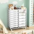 thumbnail image 4 of BEHERZT 14 Drawer Rolling Cart with Tabletop & DIY Pegboard, Storage Carts with Wheels, Organizers Utility Cart, White, 4 of 7