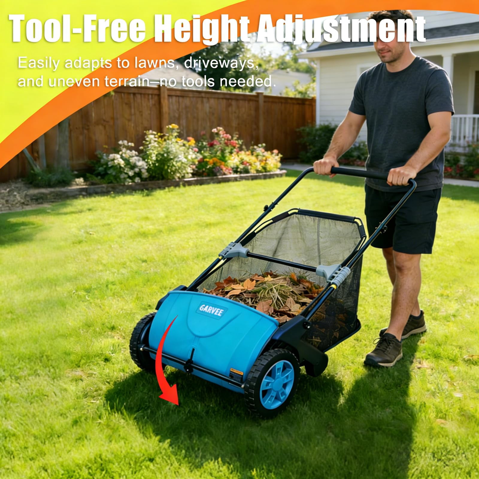 Push Lawn Sweeper 21-Inch – Manual Yard Sweeper with 3.5 Cu. Ft. Mesh Hopper, Dual Spinning Brushes, Steel Frame Leaf & Grass Collector for Lawn and Garden Cleanup