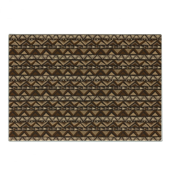Aztec Cutting Board, Doodle of Primitive Geometric Motifs in Earthy Tones Pattern, Decorative Tempered Glass Cutting and Serving Board, in 3 Sizes, by Ambesonne