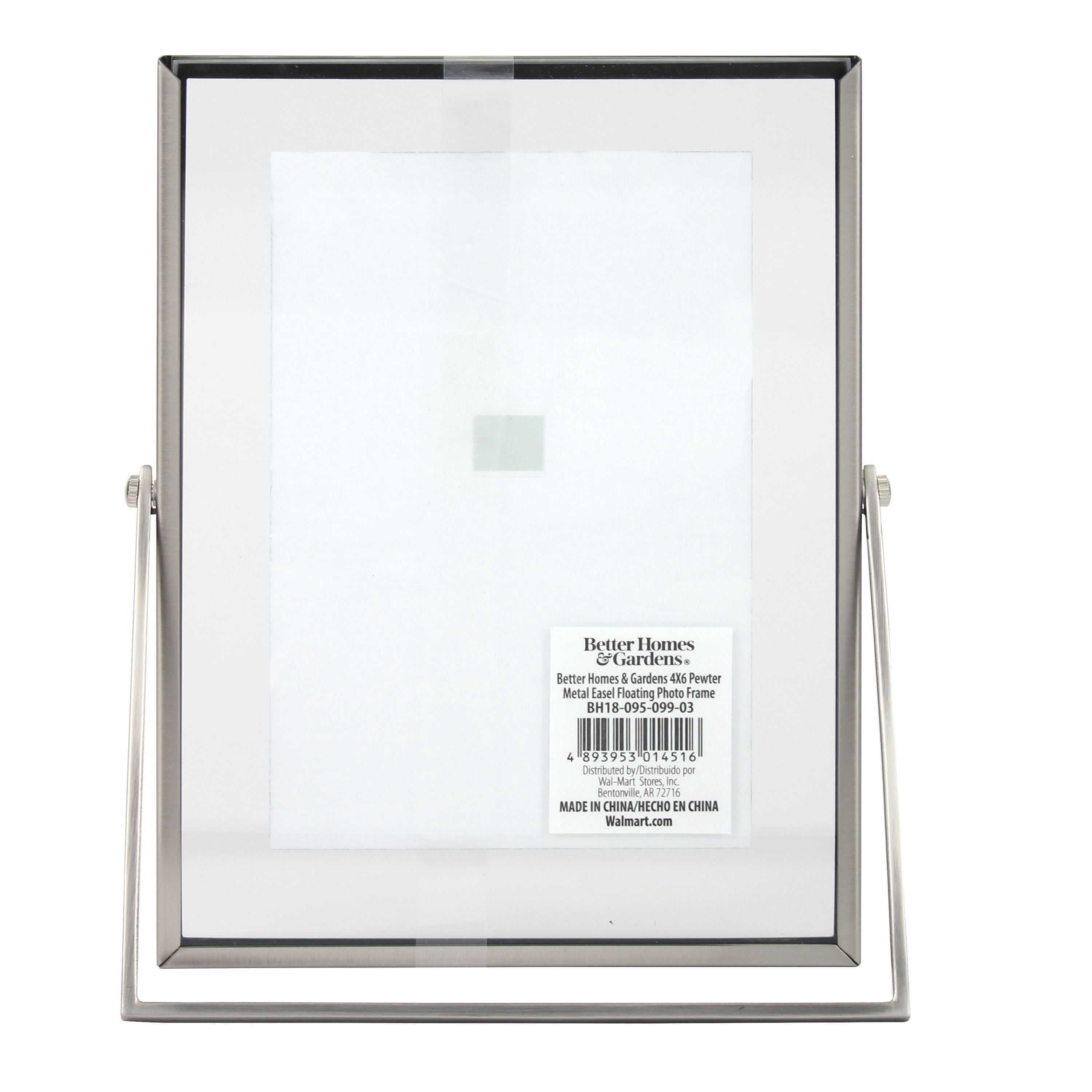 Better Homes & Gardens 4" x 6" Rectangle Metal Tabletop Floating Picture Frame, Gray