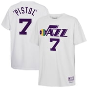 Youth Mitchell & Ness Pete Maravich White Utah Jazz Hardwood Classics Name & Number T-Shirt