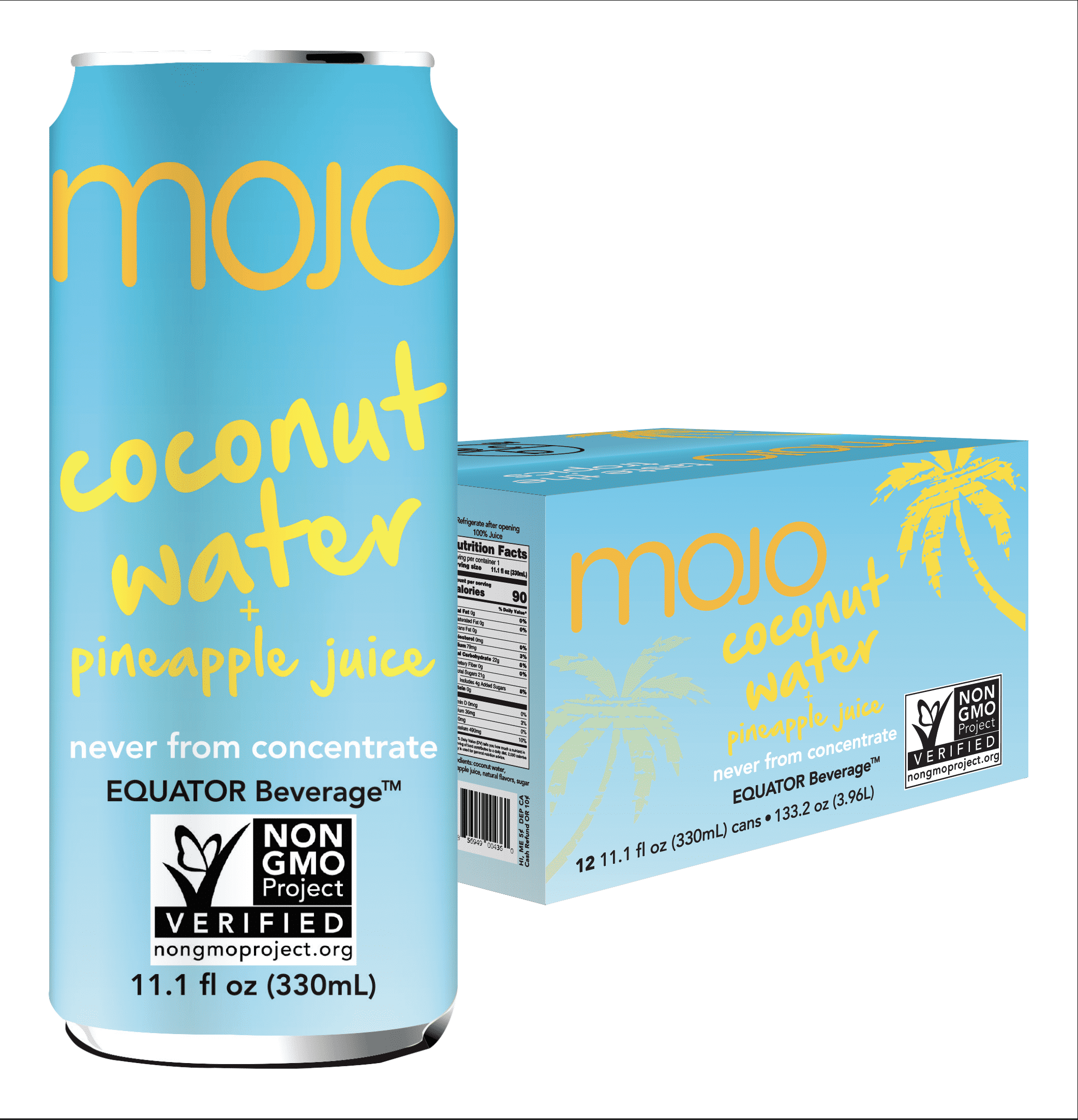 MOJO Pure Coconut Water + Pineapple Juice (12 Pack) Hydrating | Electrolytes | Gluten Free | Potassium