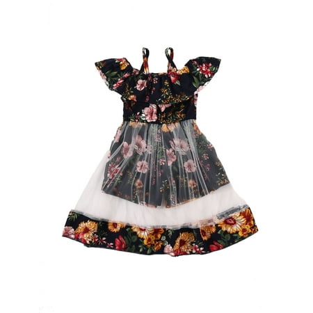 

Yejaeka Toddler Girls Off Shoulder Floral Lace Dress Mesh Tutu Party Wedding Princess Sundress
