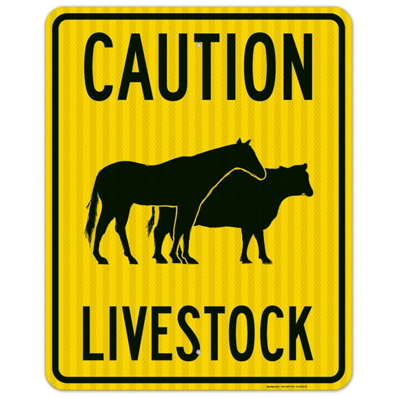 Caution Livestock With Horse And Cow Symbol Sign,