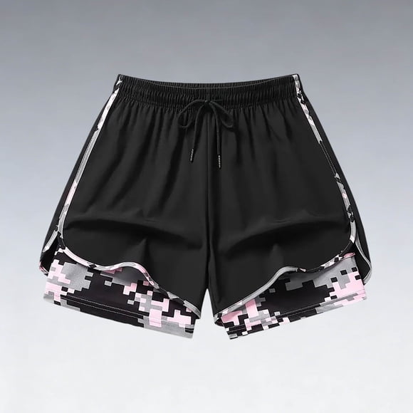 Gym Shorts for Women Fashion 2 in 1 Swim Shorts Workout Athletic Gym Pant Camo Liner Quick Dry Shorts with Pockets