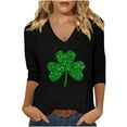 thumbnail image 2 of St Patricks Day Shirts for Women V Neck Graphic Tees Funny Festival Blouse 3/4 Sleeve Tunic Tops, Black F M, 2 of 4