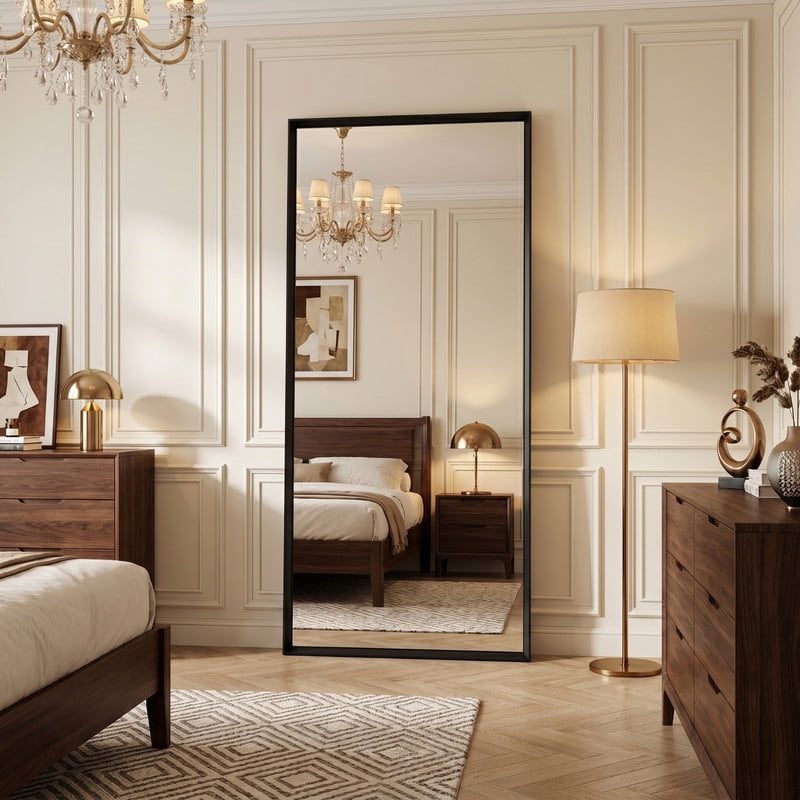 Easy4Home 21"x64" Rectangle Full Length Dressing Mirror Floor Standing Mirror Wall Mounted with Deep Frame,Black