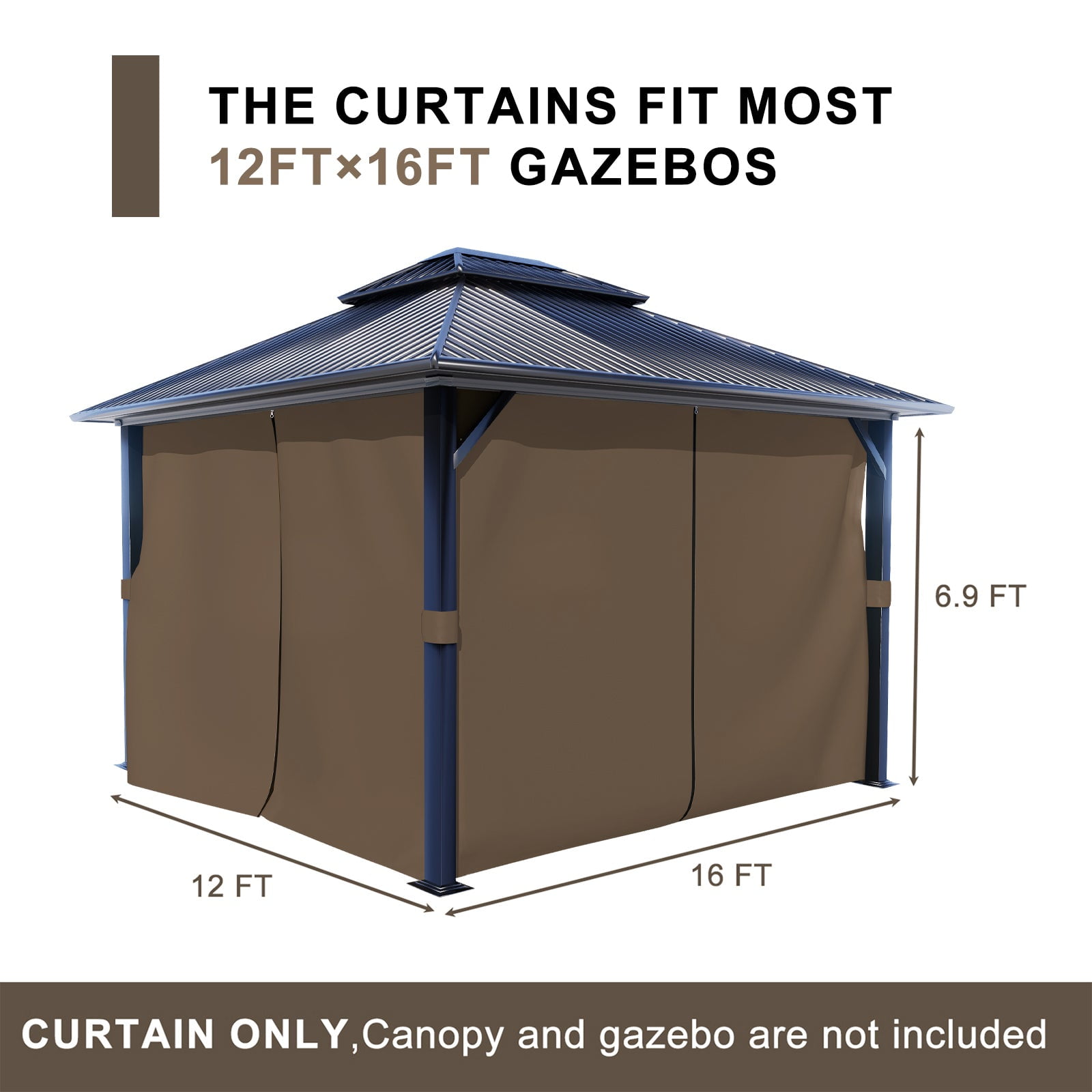 BPS 12'x16' Gazebo Replacement Curtain, Universal 4-Privacy Panel, Outdoor Gazebo Sidewalls with Zipper for Garden, Patio, Yard (Curtains Only)