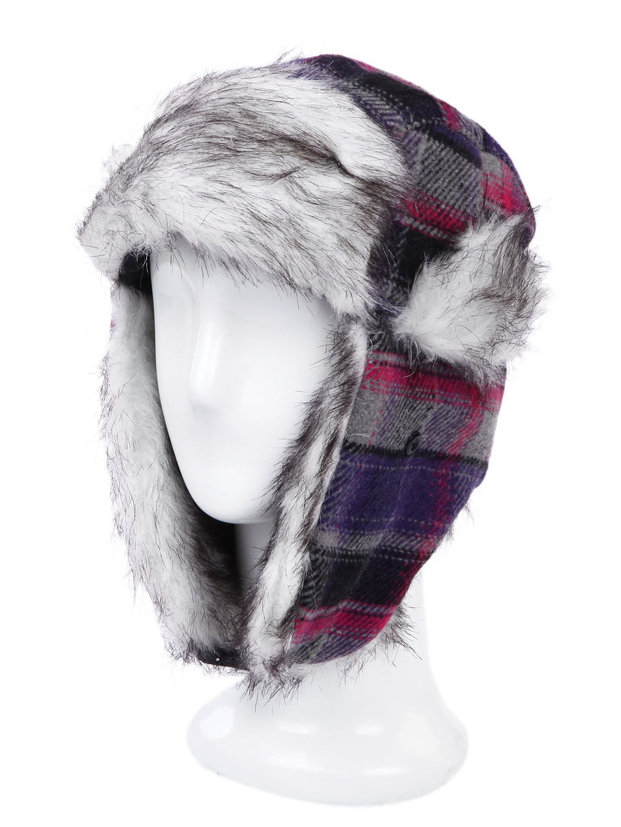 Warm Winter Plaid Faux Fur Trapper Ski 