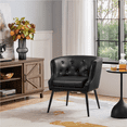 thumbnail image 2 of Renwick Modern Button Tufted Faux Leather Barrel Accent Chair,Black, 2 of 9