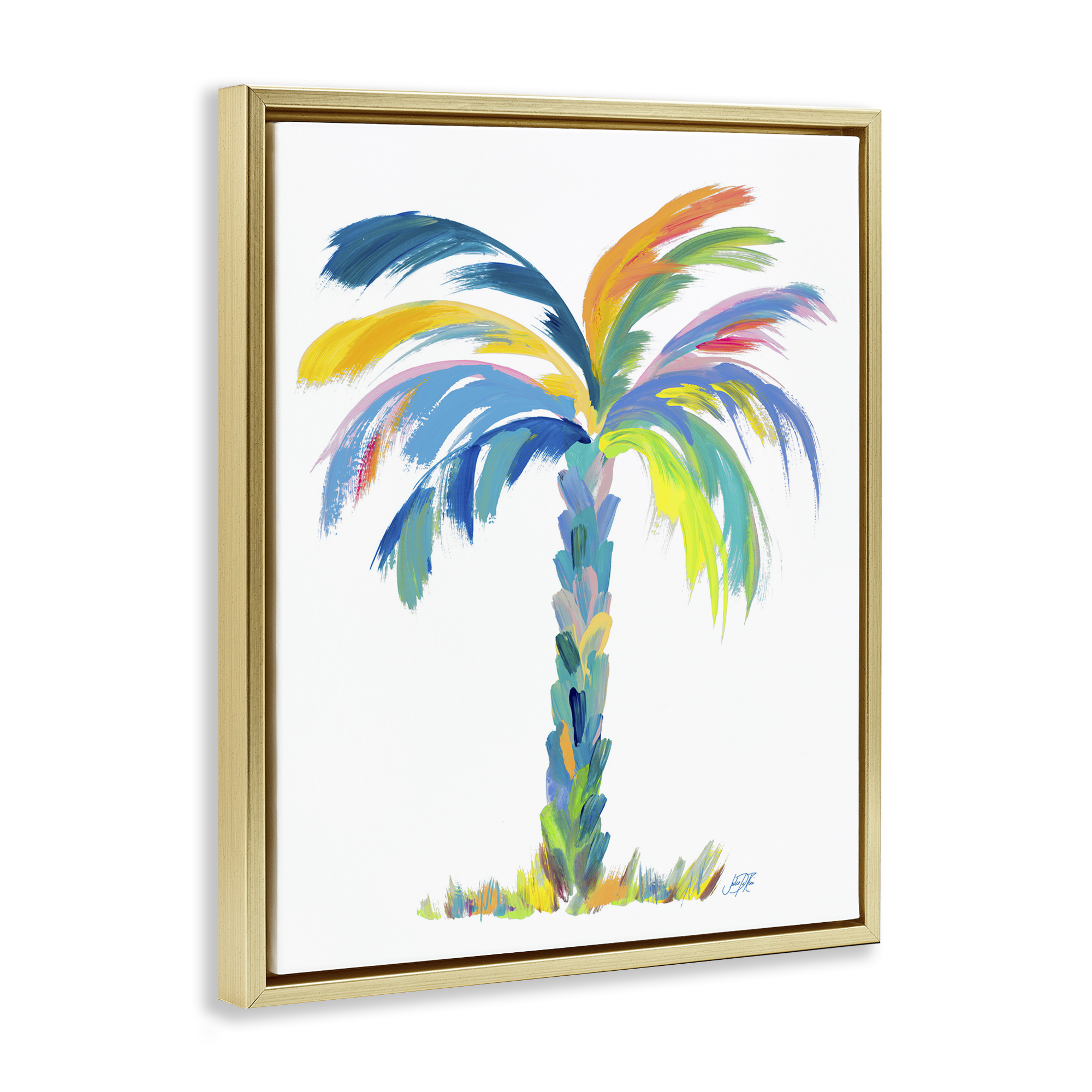Stupell Industries Bold Brushed Palm Botanical & Floral Painting Gold Floater Framed Canvas Art Print Wall Art, 25 x 31