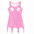 thumbnail image 3 of Doomiva Women's Faux Leather Bodycon Mini Dress Zipper Front Open Chest Tank Dress with Garter Clips Hot Pink 5XL, 3 of 7