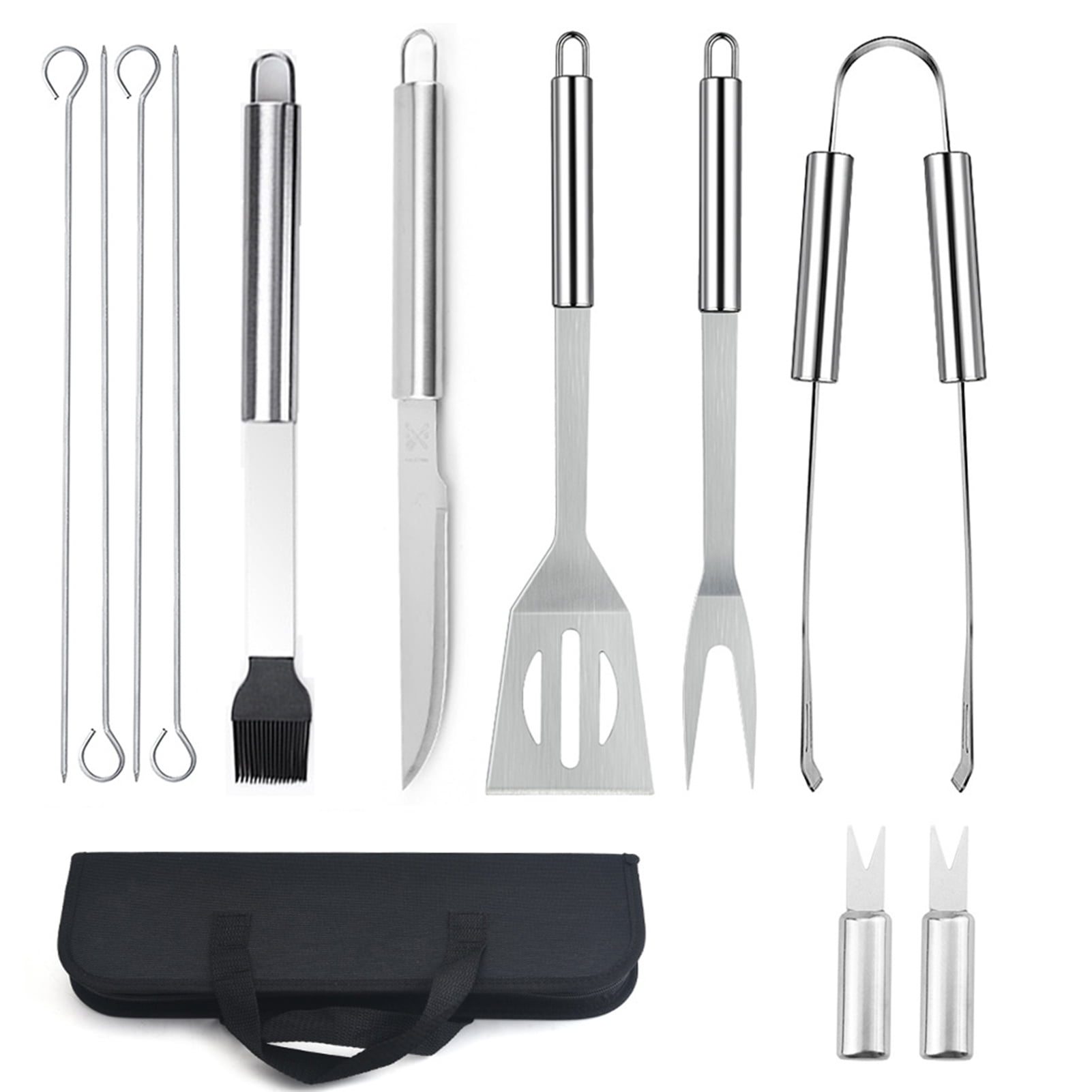 12 PCS BBQ Accessories Grill Tools Set Utensils Stainless Steel Kit Cooler Bag 