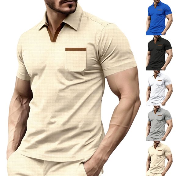IhhxPro Men's Short Sleeve Collared Shirt with Pocket Stretchable Summer Casual Top Lightweight Cotton Fit Solid Work Button Down S-3XL