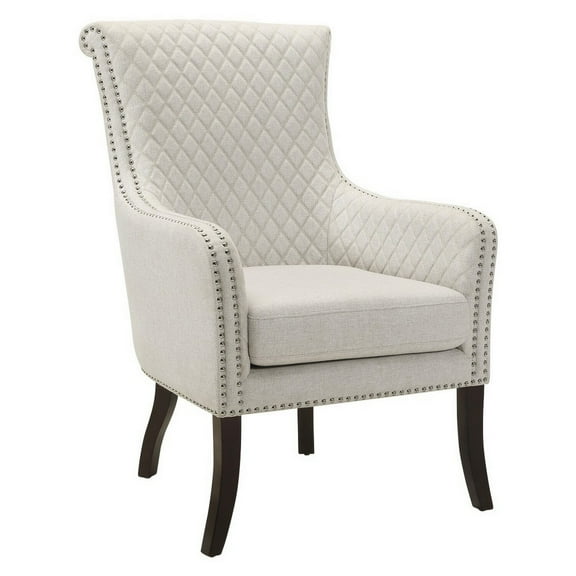 33 Inch Accent Armchair- Diamond Stitched Design- Beige Textured Polyester