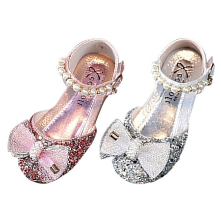 

Cathalem Sweetheart Sandals Fashion Summer Girls Sandals Dress Performance Dance Shoes Sequin Pearl Mesh Bow Girl Sandals Size 7 Silver 3.5 Years