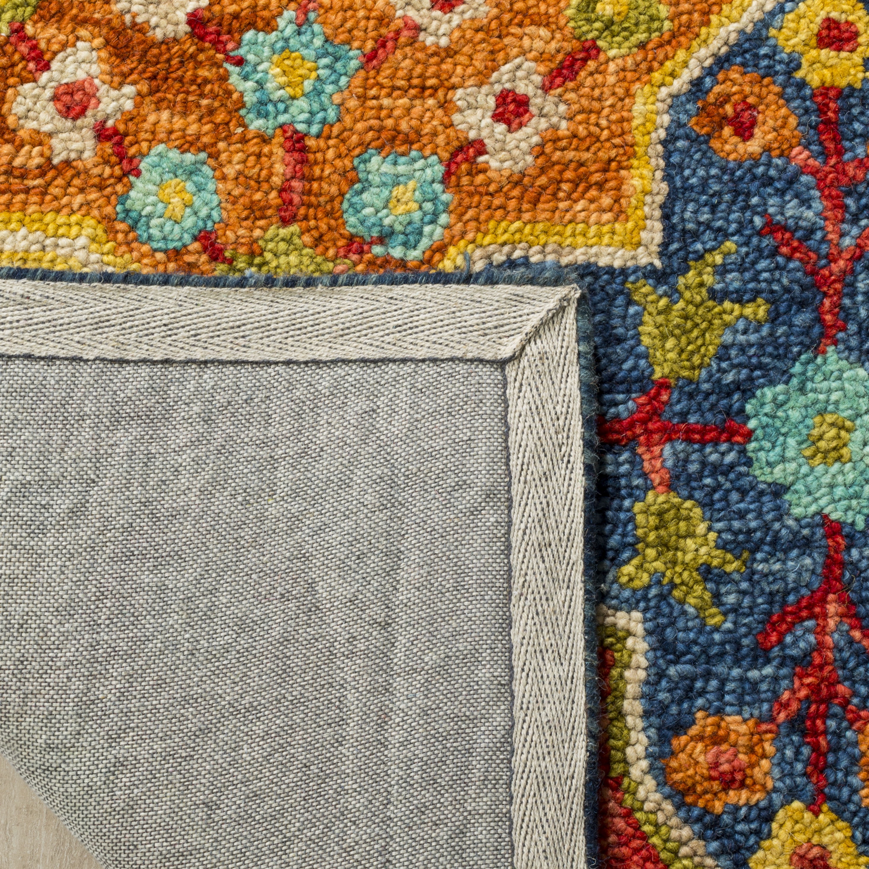 Safavieh Aspen Rug Collection Contemporary Boho Tufted Blue/Orange Geometric;Floral;Border Area Rugs, 3' x 5'