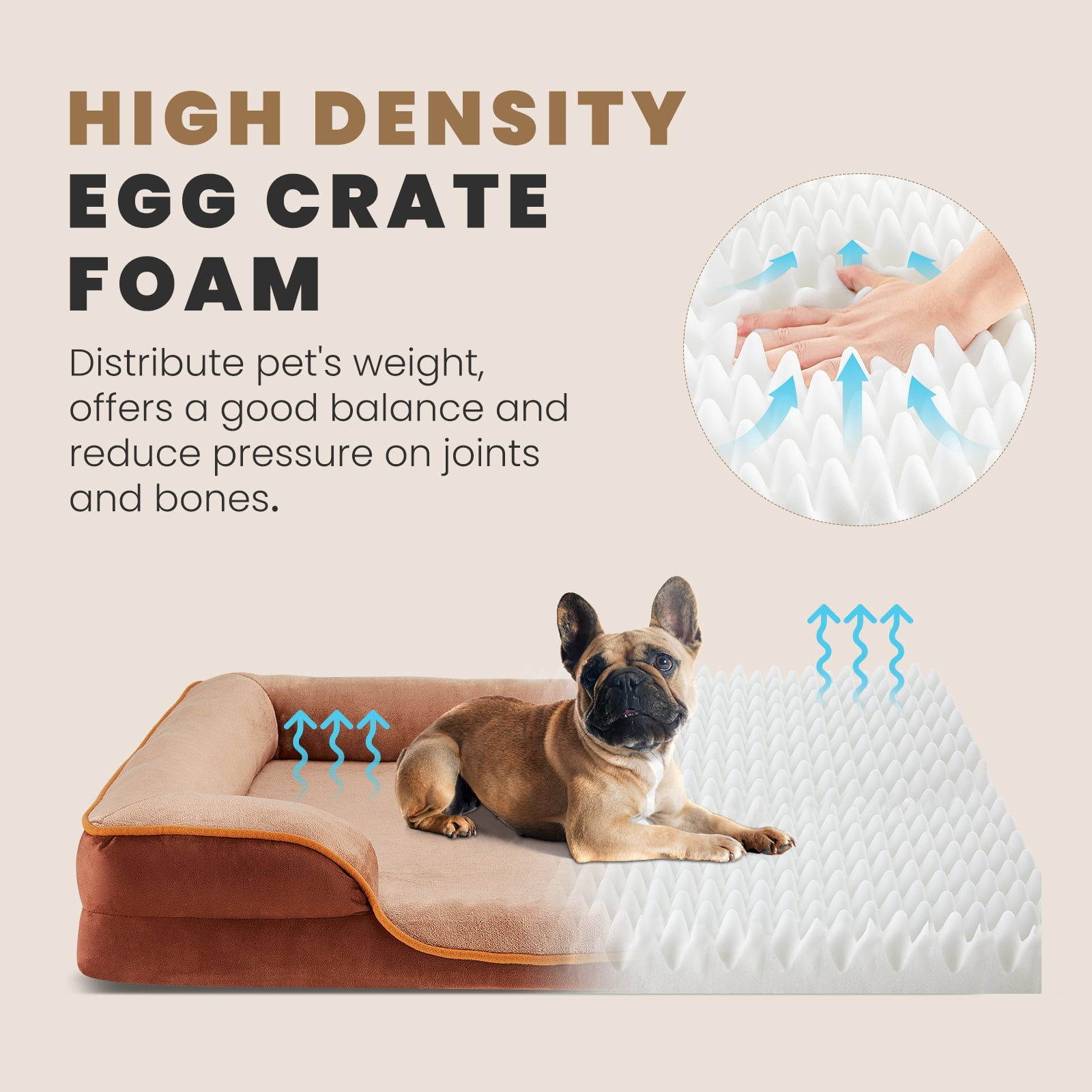 JOINSUN Extra Large Orthopedic Dog Bed, 42"x32" XL Sofa Bed with Egg Crate Foam Support, Machine Washable Cover, Brown