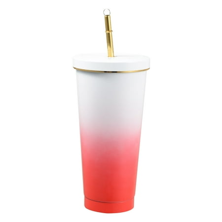 

HZEWLS 750ml Car Water Cup Leakproof Gradient Straw Vacuum Flasks Coffee Cup (Red)