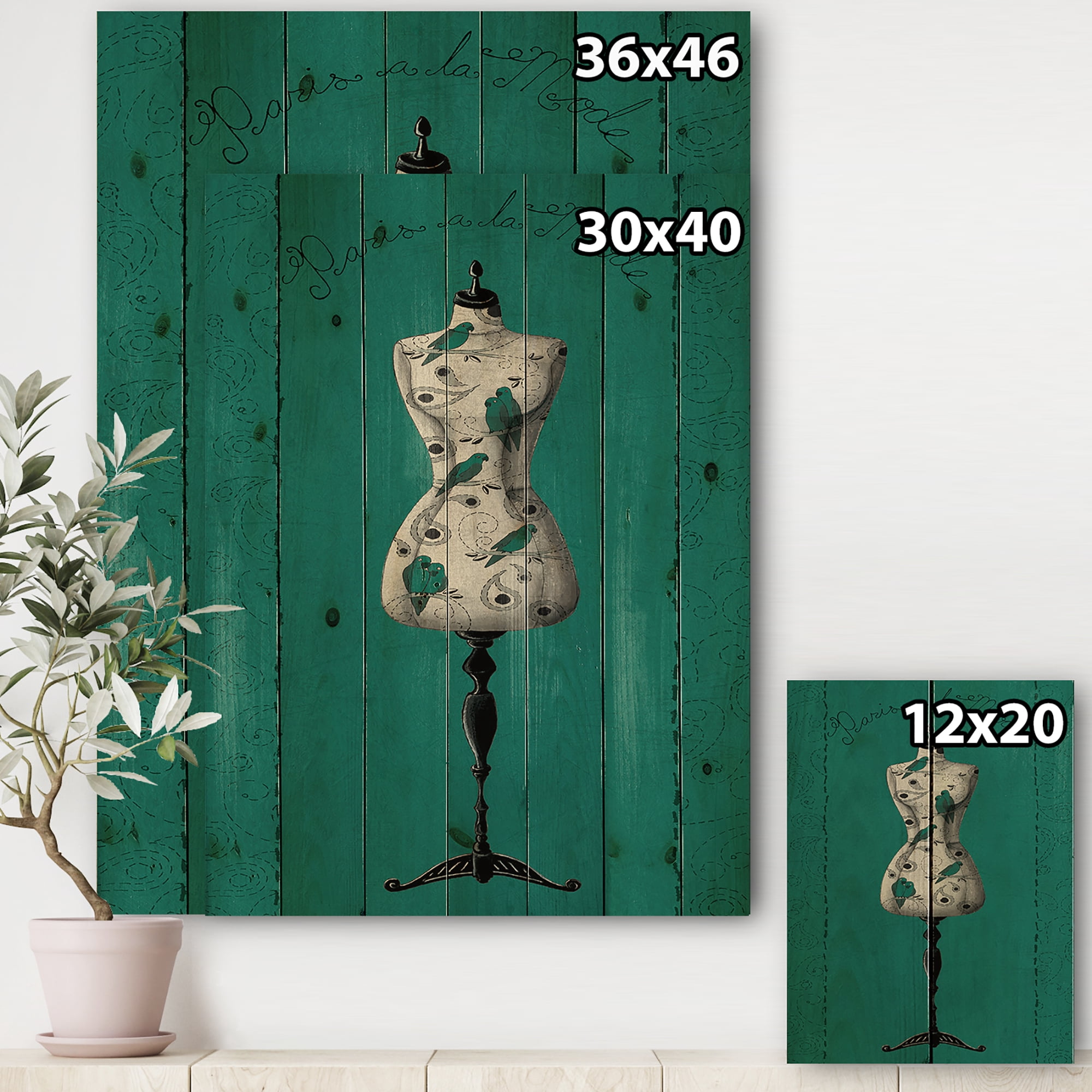 Designart 'French Fashion Couture IV' Fashion Print on Natural Pine Wood